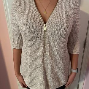 Express women’s beige sweater with gold zipper: Size M